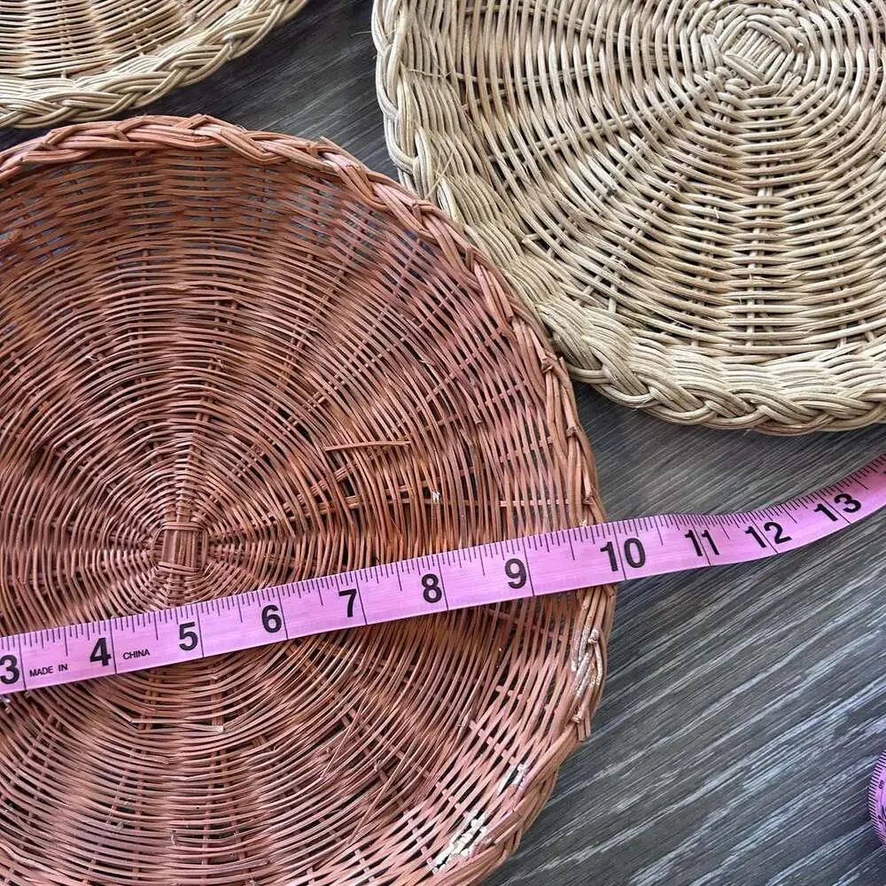 Vintage Wicker Plate Holders Set of 4 Boho Rattan Round Basket Wall Decor 10”